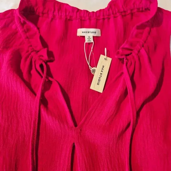 Max Studio Women's Red Dress Sleeveless Tiered Casual Summer Tassels Boho Small - Picture 10 of 11